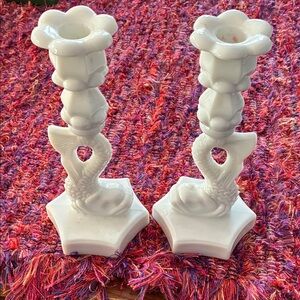 Elegant White Ceramic Dolphin Candle Holders